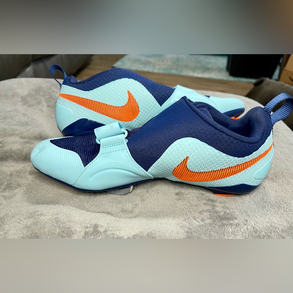 Nike SuperRep Cycling Shoes Men’s Cleats Blue and Teal with Orange Highlights - Picture 2 of 10